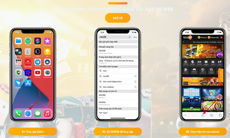 Các bước tải new88 cho IOS bằng trình duyệt Safari